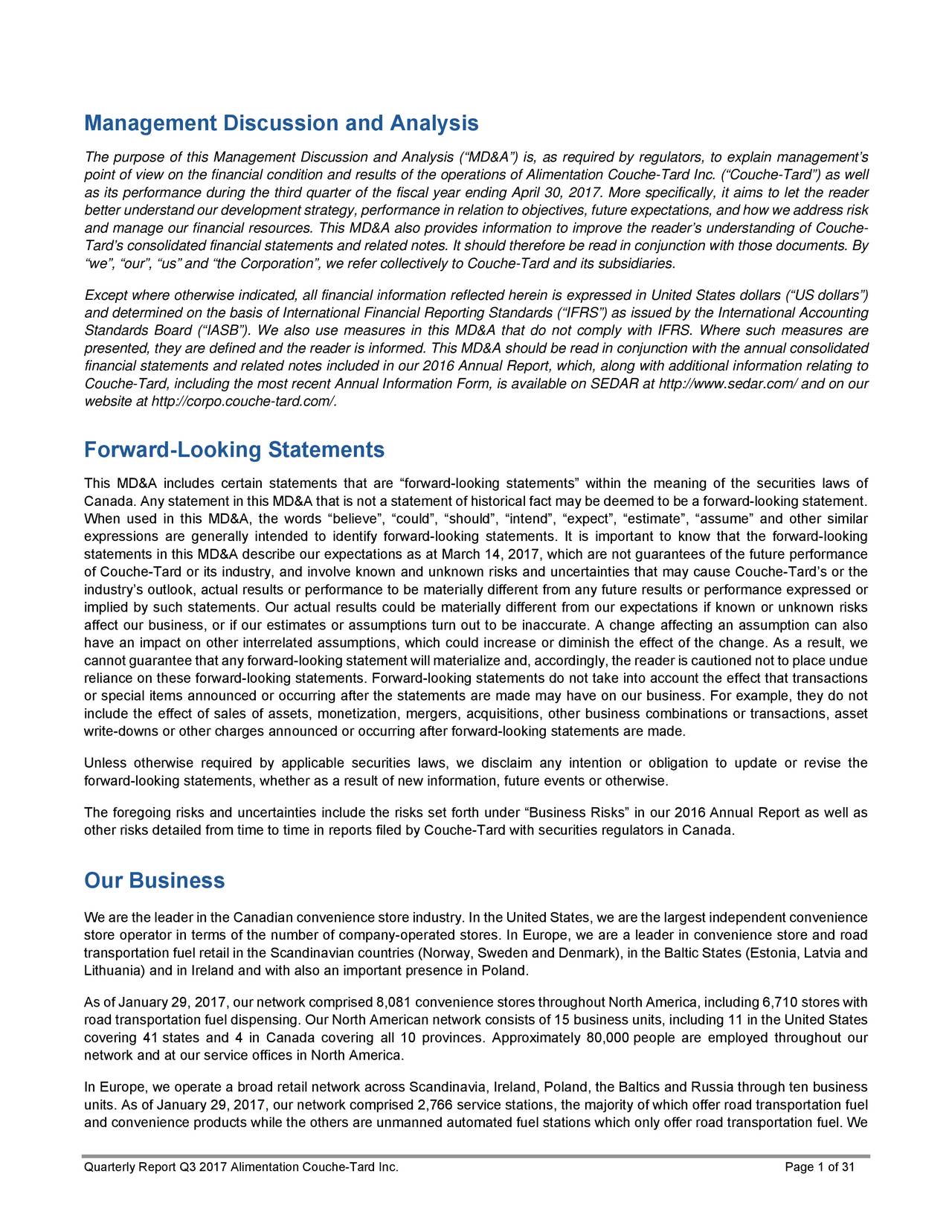 Alimentation CoucheTard Inc. 2017 Q3 Results Earnings Call Slides (OTCMKTSANCUFDEFUNCT