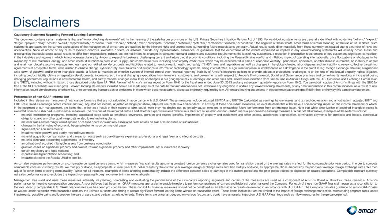 Amcor plc 2024 Q1 Results Earnings Call Presentation (NYSEAMCR