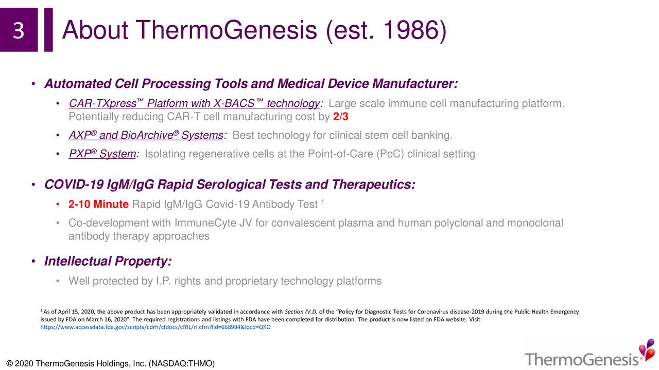 ThermoGenesis (THMO) A Corporate Update in the Fight against COVID19