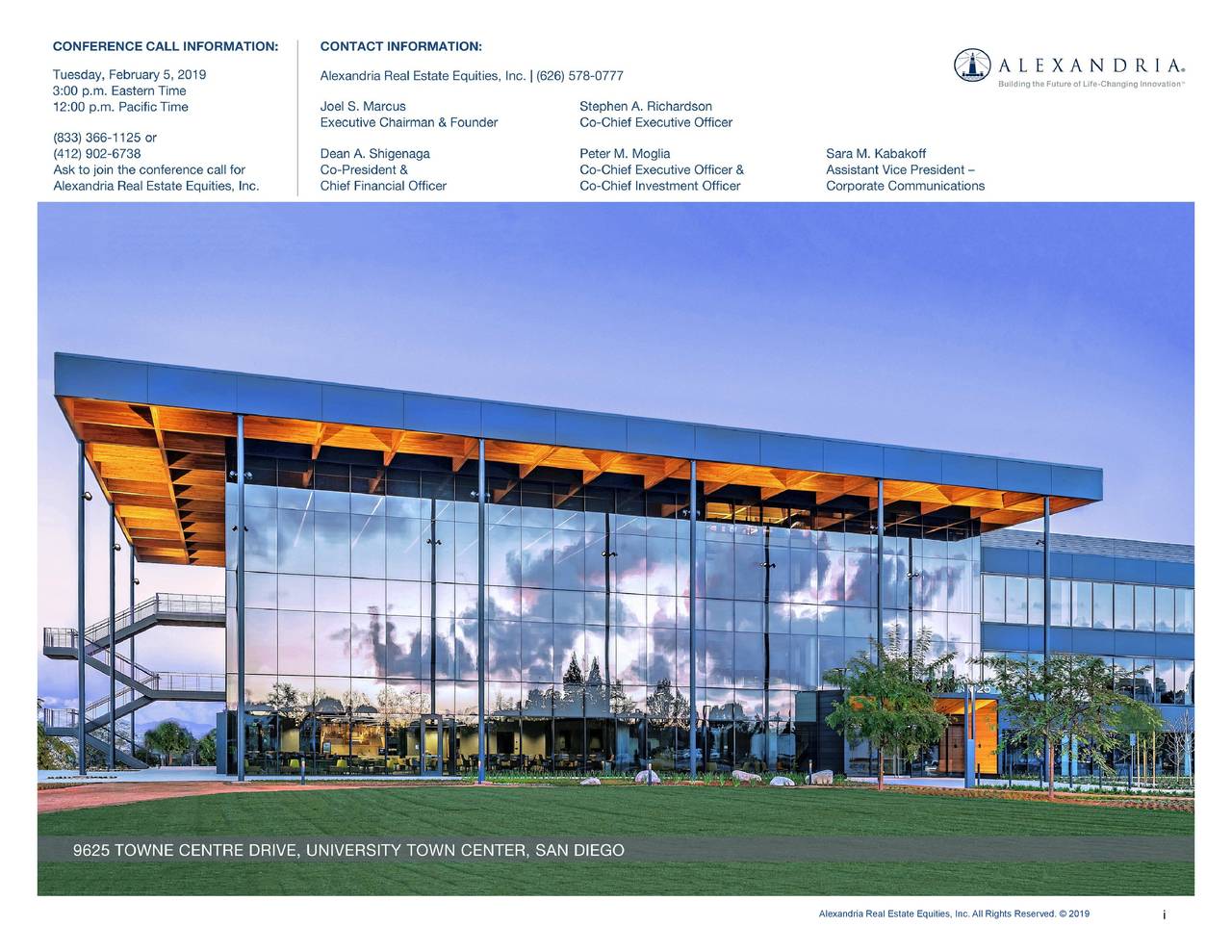 Alexandria Real Estate Equities Inc. 2018 Q4 Results Earnings Call