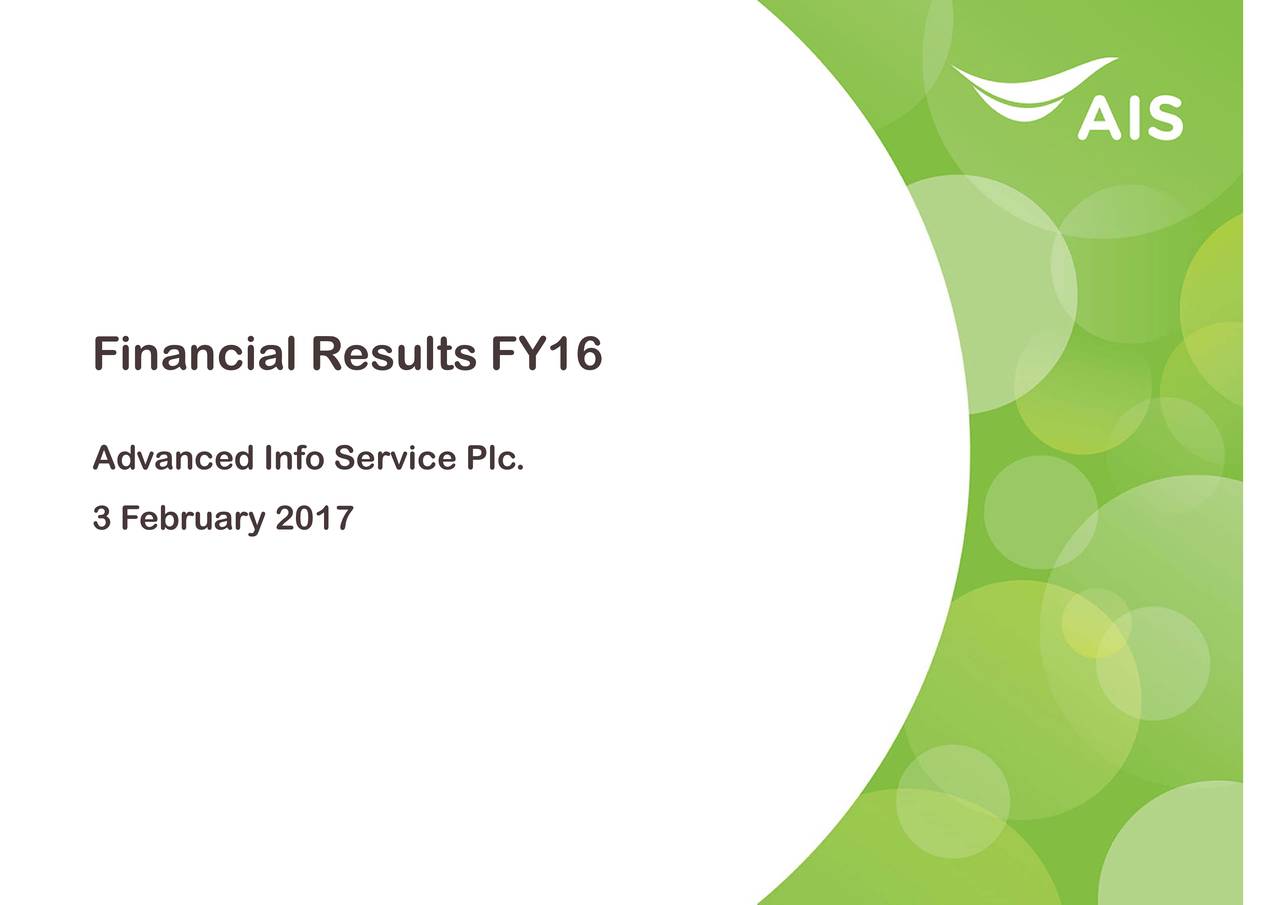 Advanced Info Service Public Co., Ltd. ADR 2016 Q4 - Results - Earnings ...