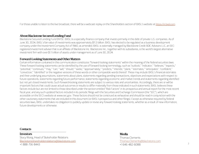 Blackstone Secured Lending Fund. 2024 Q2 - Results - Earnings Call ...
