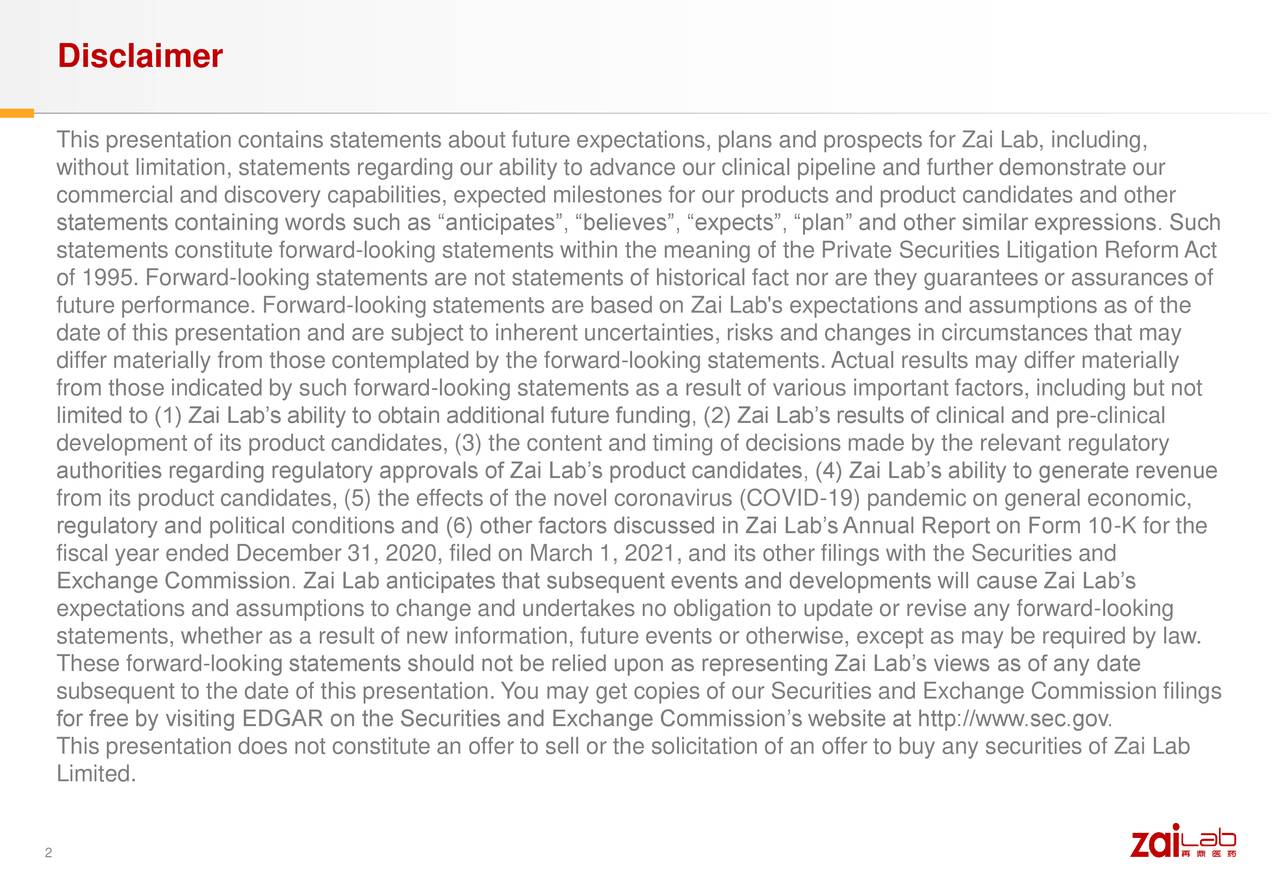 Zai Lab Limited (ZLAB) Investor Presentation Slideshow (NASDAQZLAB