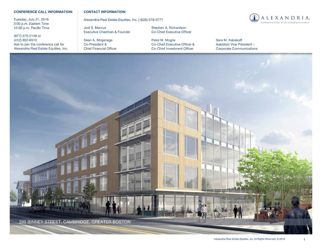 Alexandria Real Estate Equities Inc. 2018 Q2 Results Earnings Call