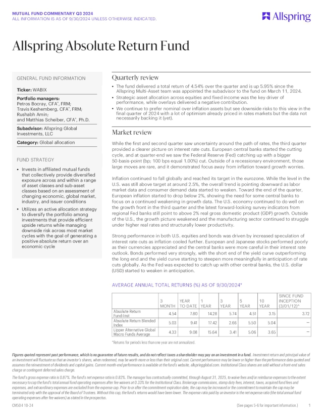 Allspring Absolute Return Fund Q3 2024 Commentary (WARAX) | Seeking Alpha