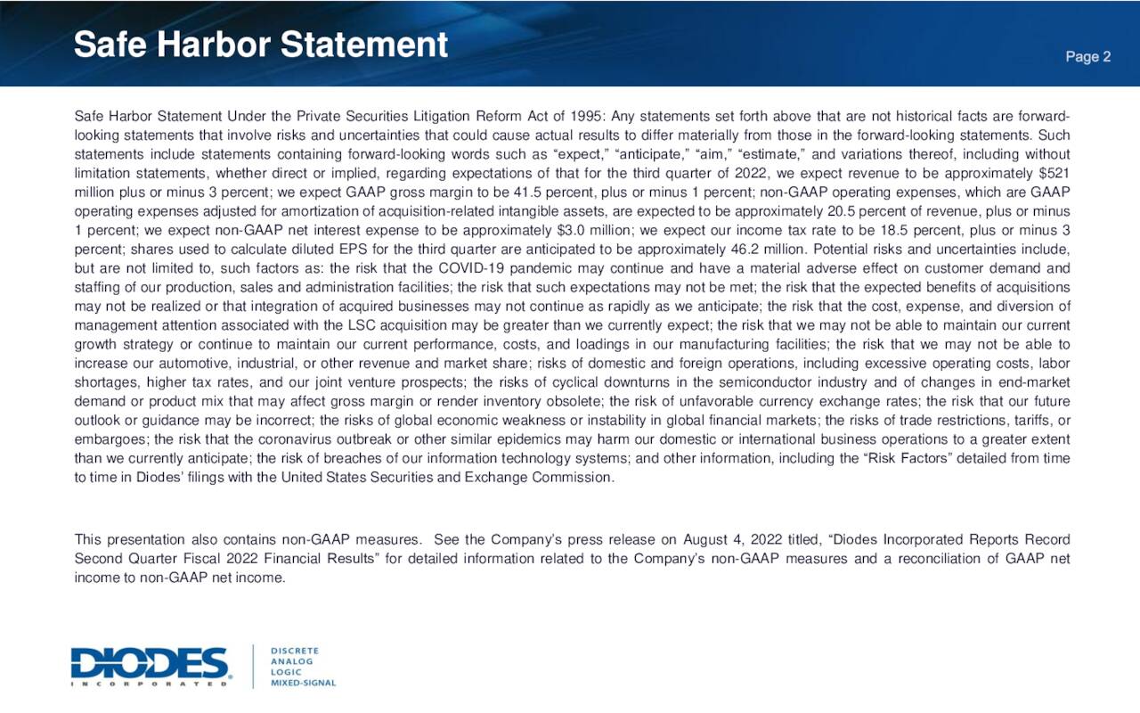 Diodes Incorporated 2022 Q2 Results Earnings Call Presentation