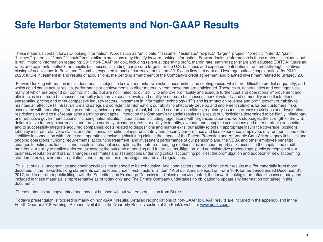 Safe Harbor Statements and Non-GAAP Results