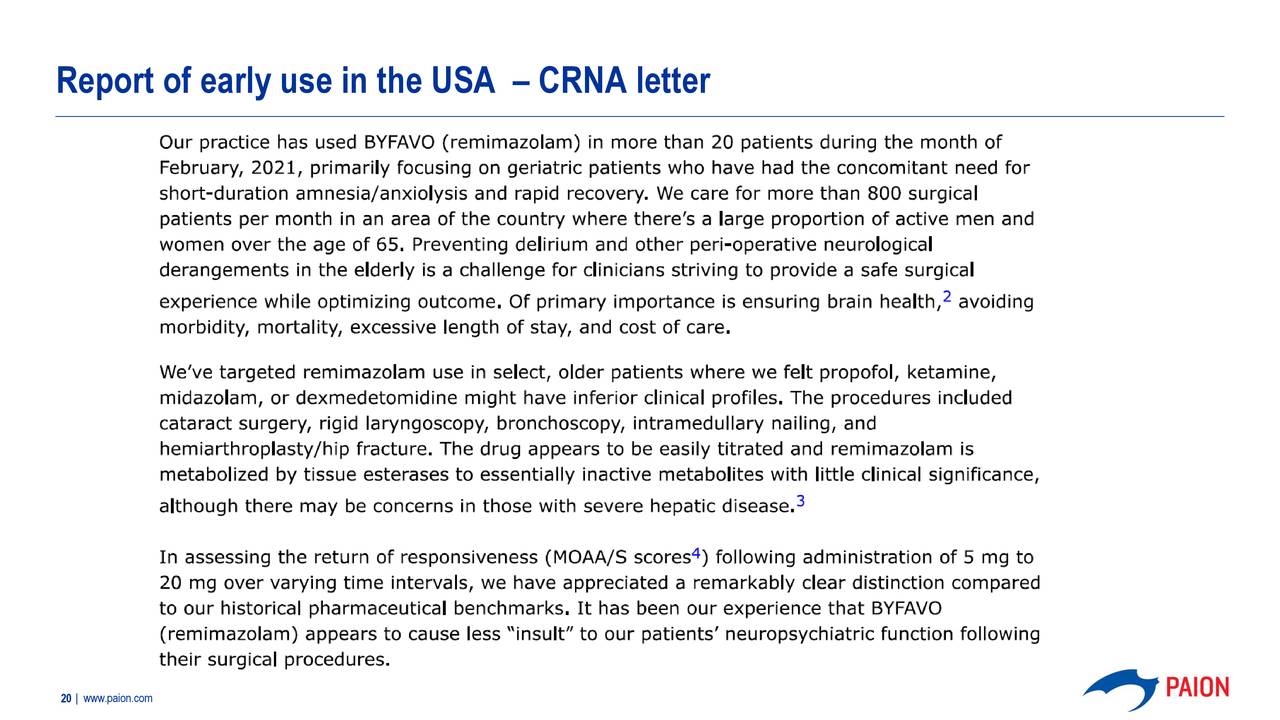 Report of early use in the USA – CRNA letter