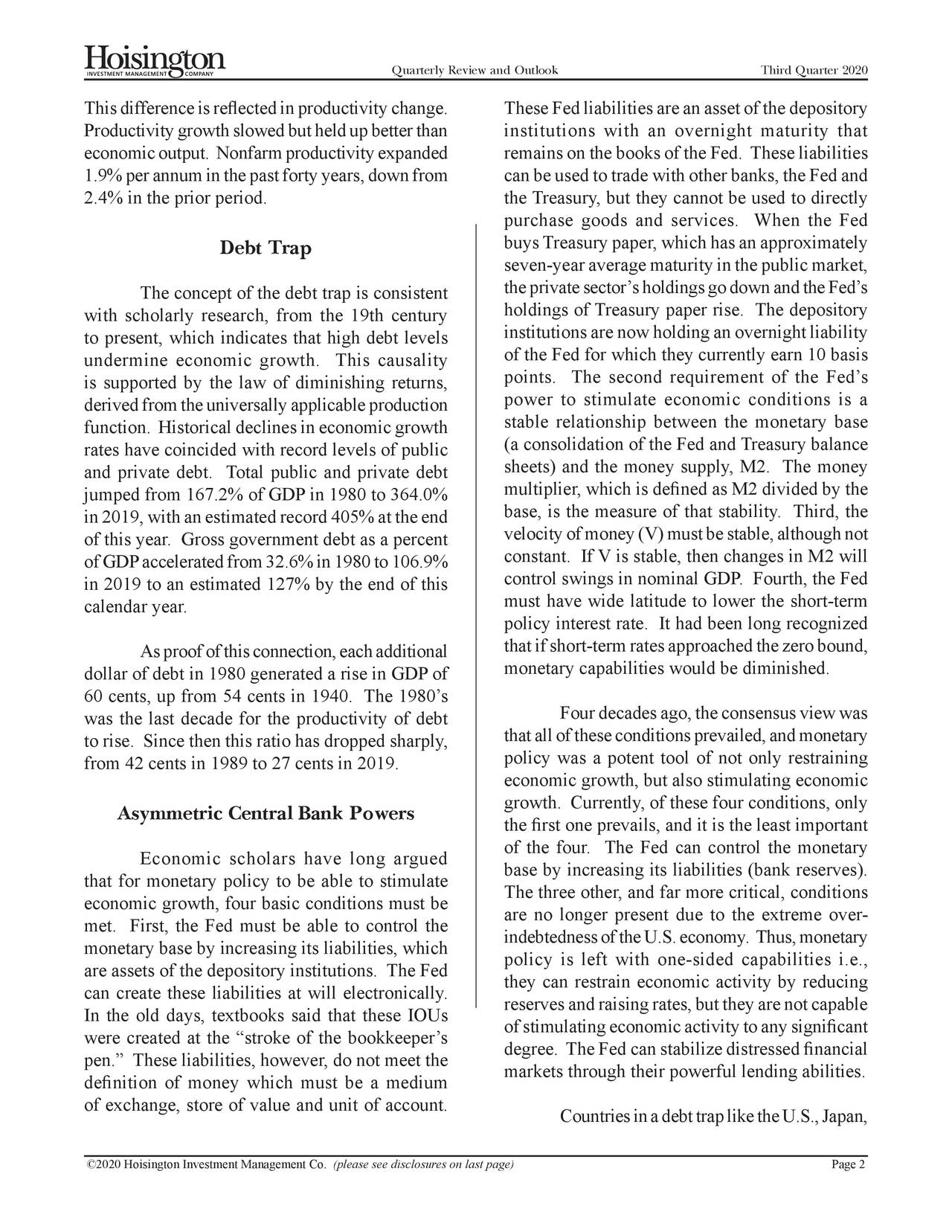 Hoisington Investment Management Q3 2020 Investor Letter Seeking Alpha