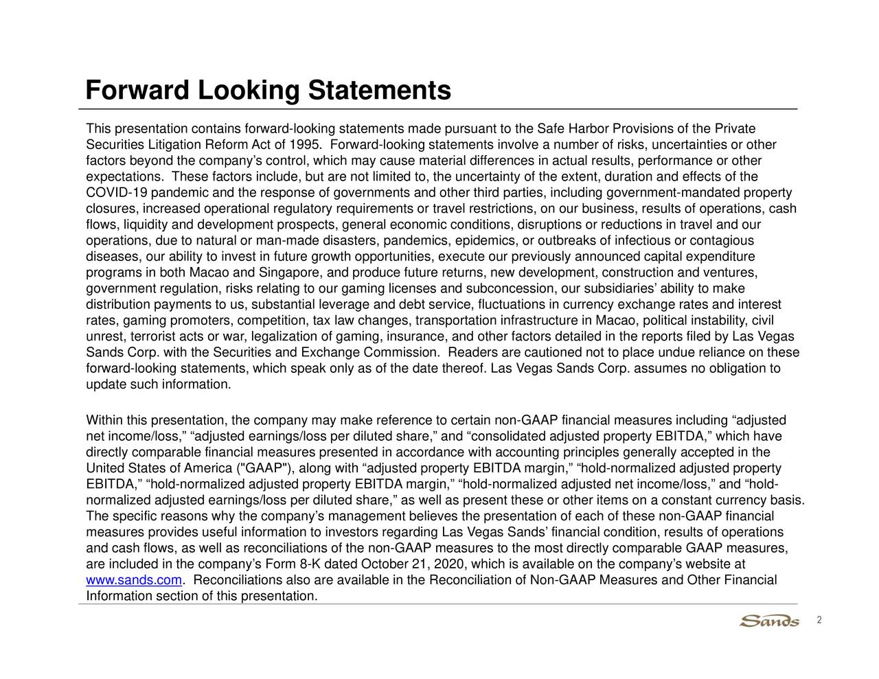 Las Vegas Sands Corp. 2020 Q3 Results Earnings Call Presentation (NYSELVS) Seeking Alpha