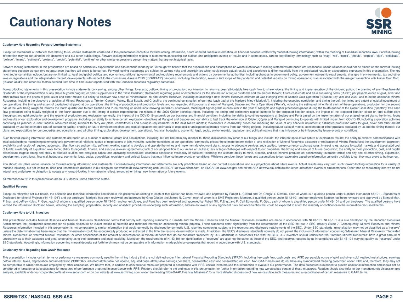 Ssr Mining Inc 2020 Q3 Results Earnings Call Presentation Nasdaq