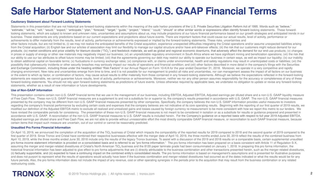 Safe Harbor Statement and Non-U.S. GAAP Financial Terms