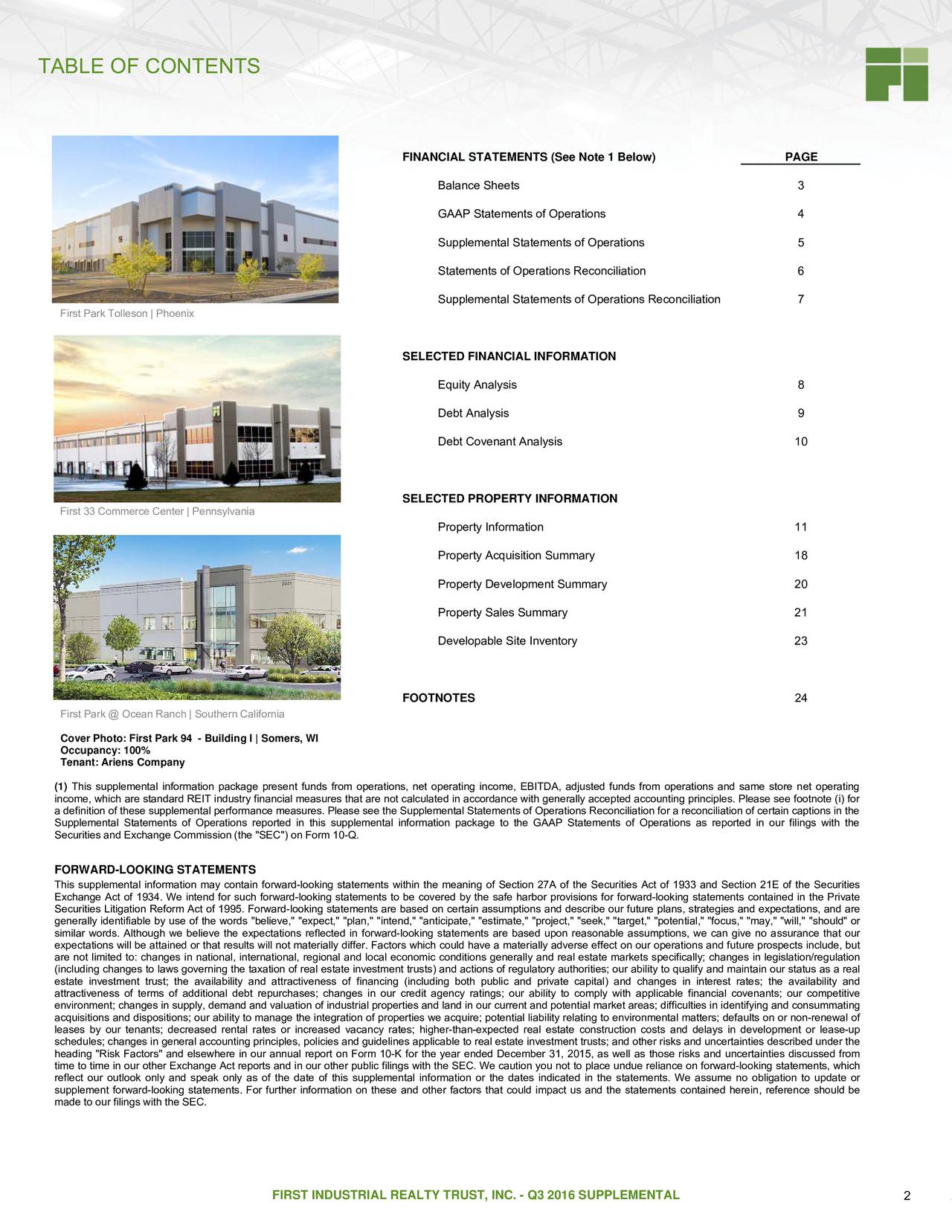 First Industrial Realty Trust Inc 2016 Q3 Results