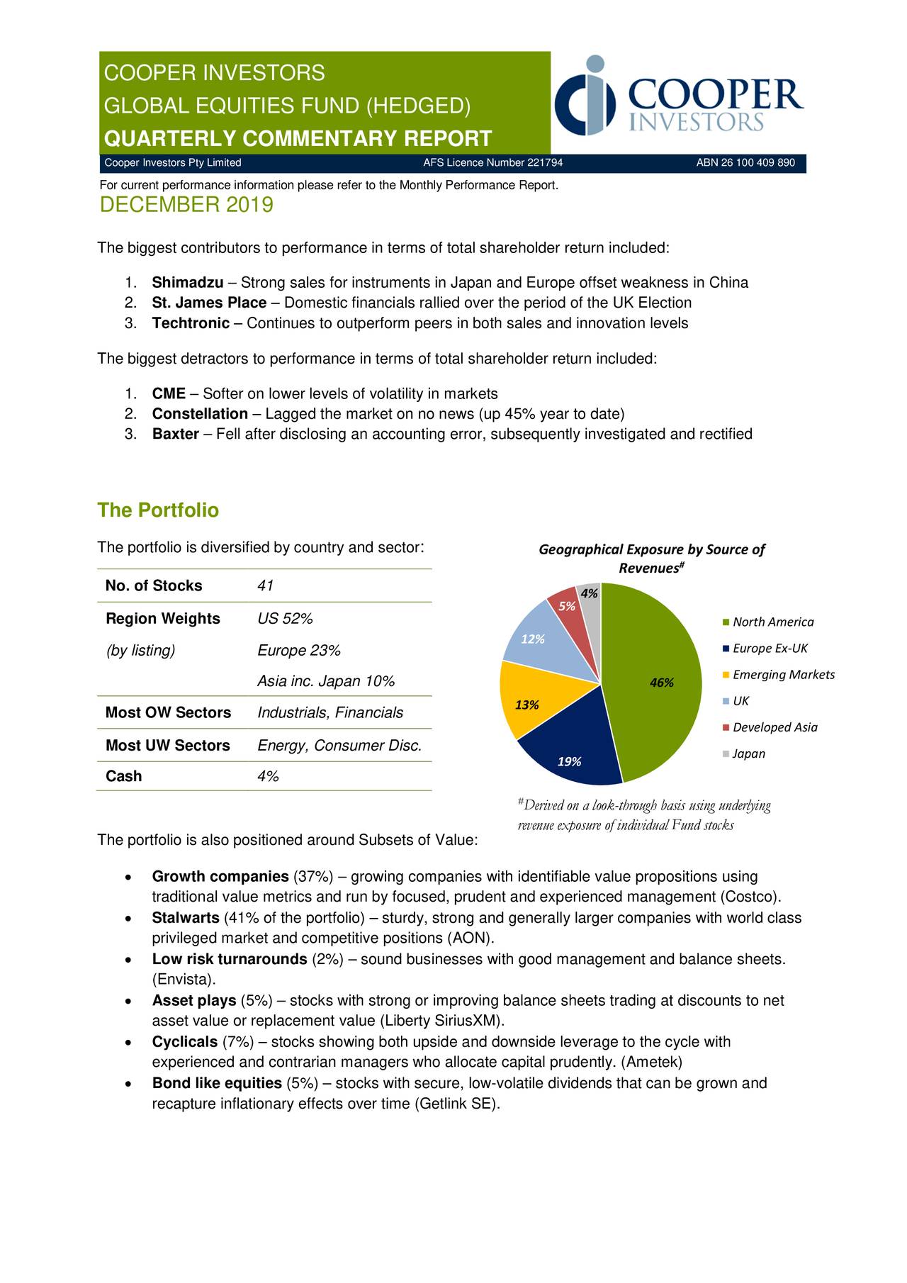 Cooper Investors Global Equities Fund (Hedged) Quarterly Commentary