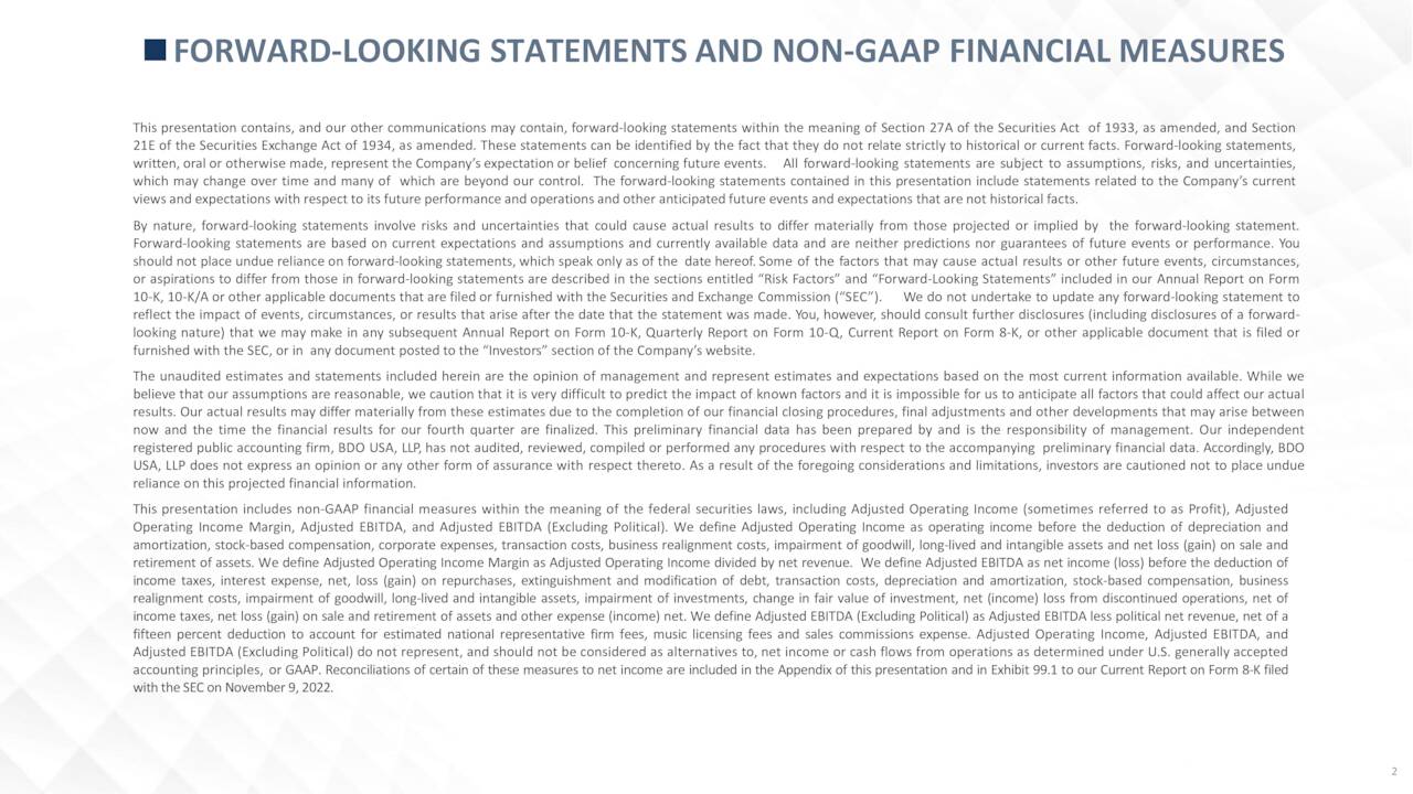 FORWARD-LOOKING STATEMENTS AND NON-GAAP FINANCIAL MEASURES