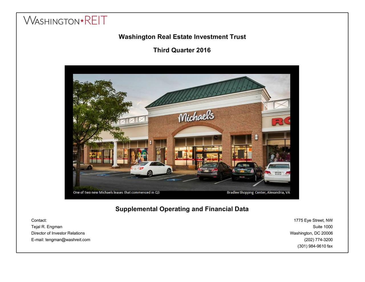 Washington Real Estate Investment 2016 Q3 Results Earnings Call