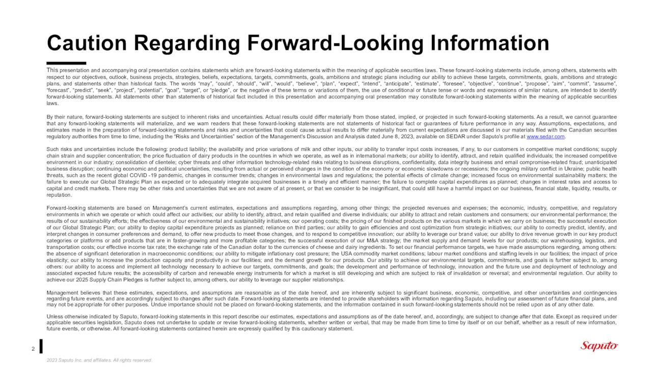 Caution Regarding Forward-Looking Information