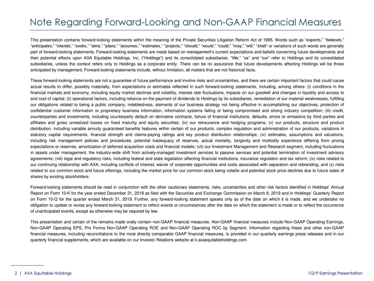 meaning legal form sa Results  Q1    Inc. Holdings, 2019 Equitable Earnings AXA