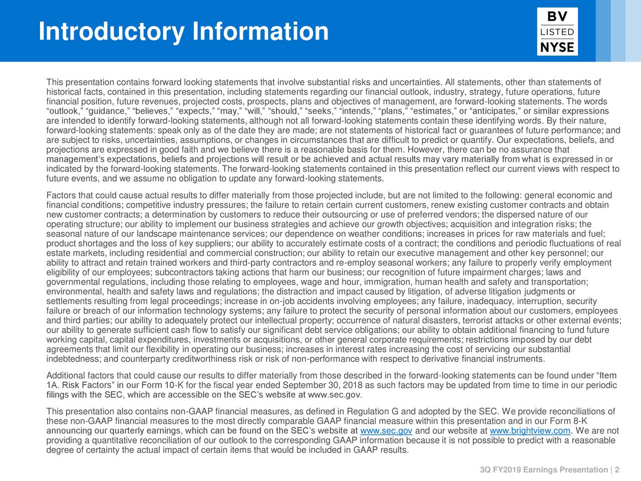 BrightView Holdings, Inc. 2019 Q3 Results Earnings Call Slides