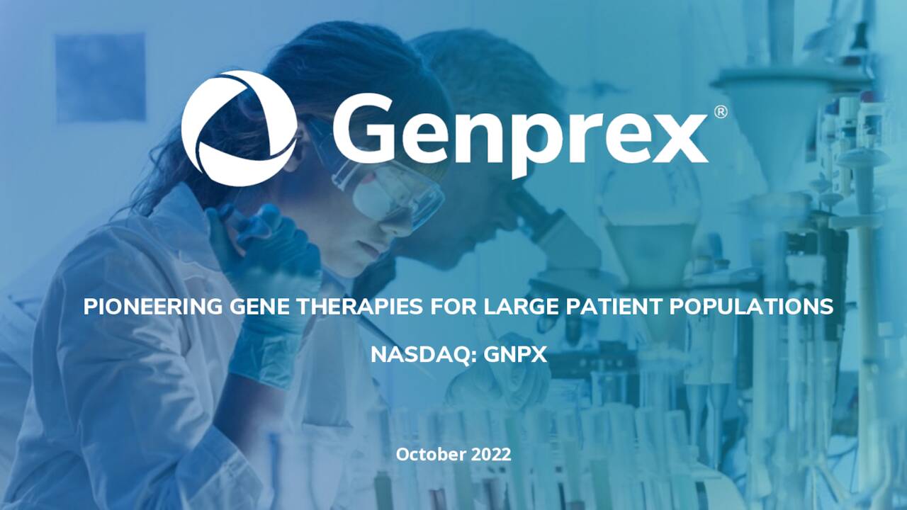 Genprex (GNPX) Investor Presentation - Slideshow (NASDAQ:GNPX ...