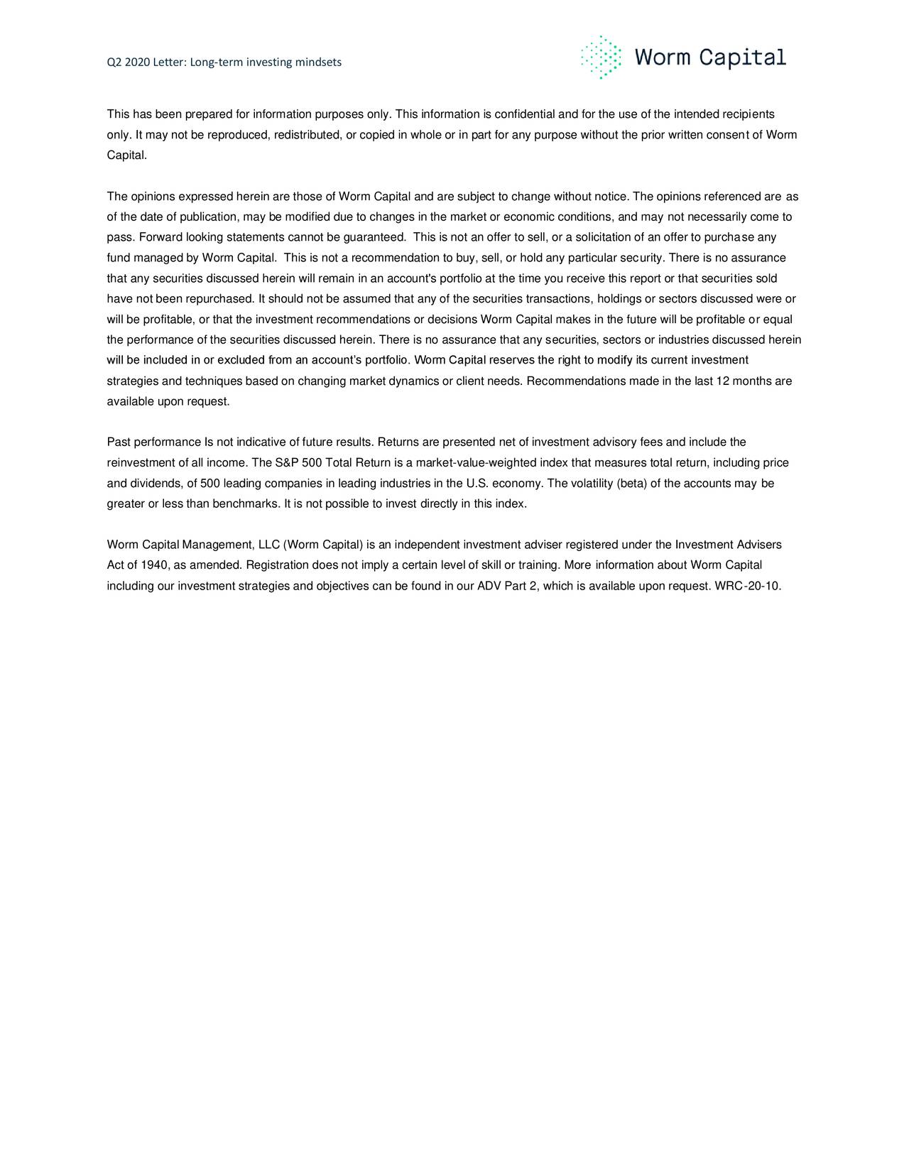 Worm Capital Q2 2020 Investor Letter | Seeking Alpha