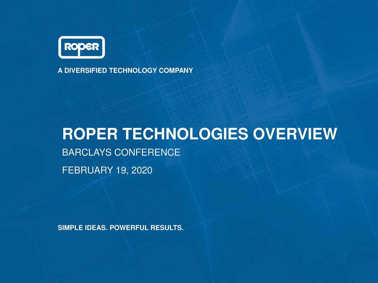 Roper Technologies (ROP) Presents At Barclays Industrial Select