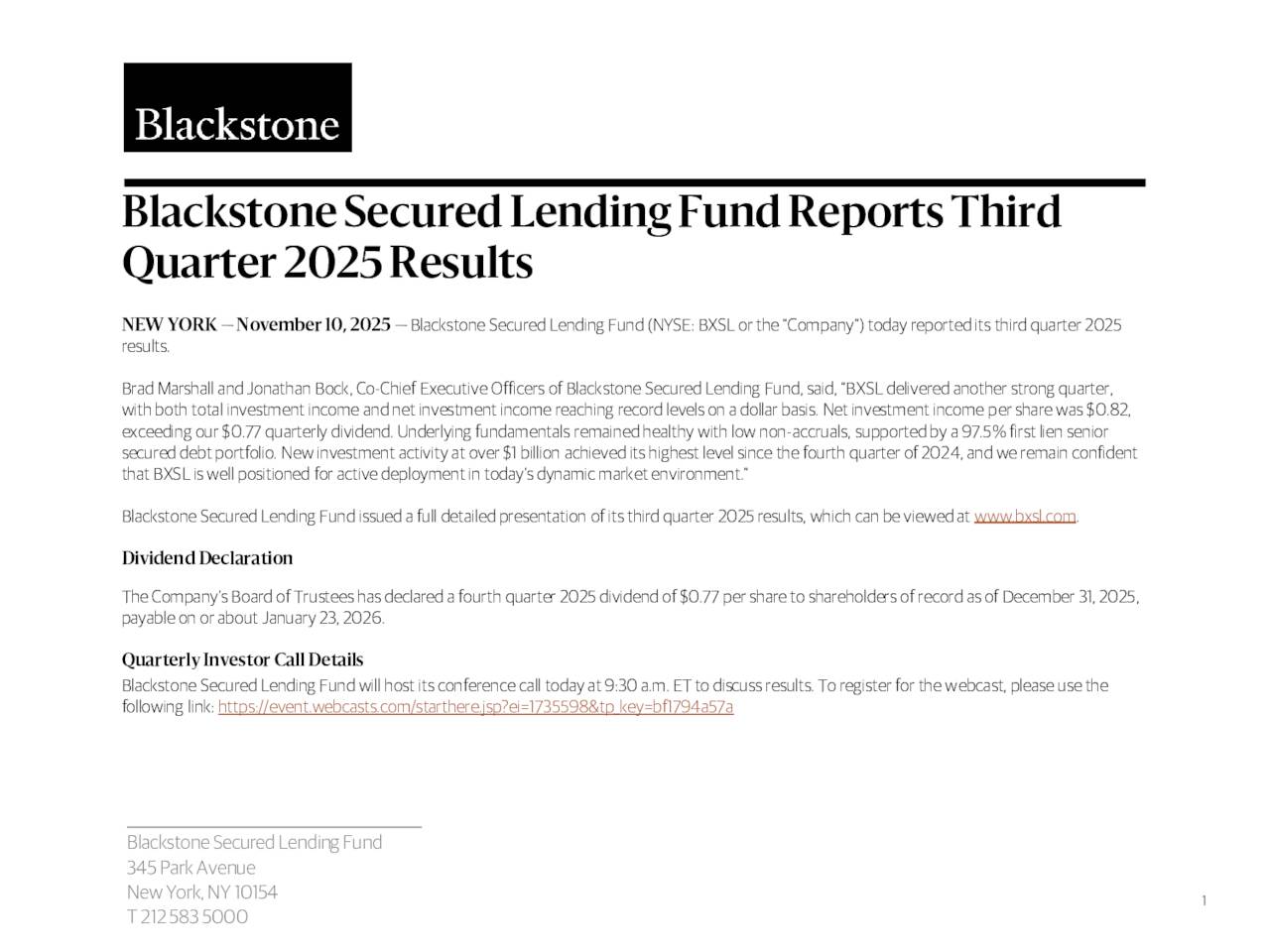 Blackstone Secured Lending Fund. 2025 Q3 - Results - Earnings Call ...