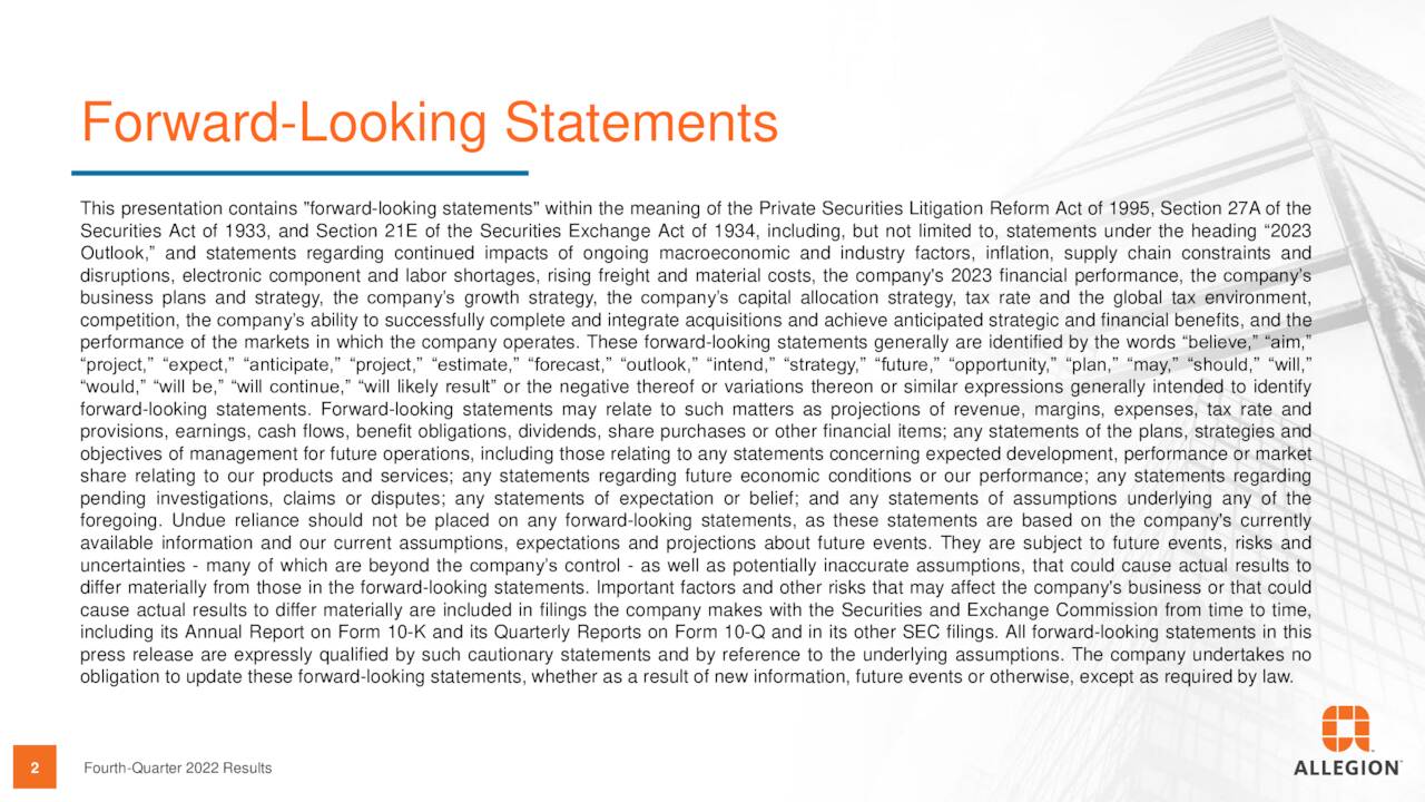 Allegion Plc 2022 Q4 - Results - Earnings Call Presentation (NYSE:ALLE ...