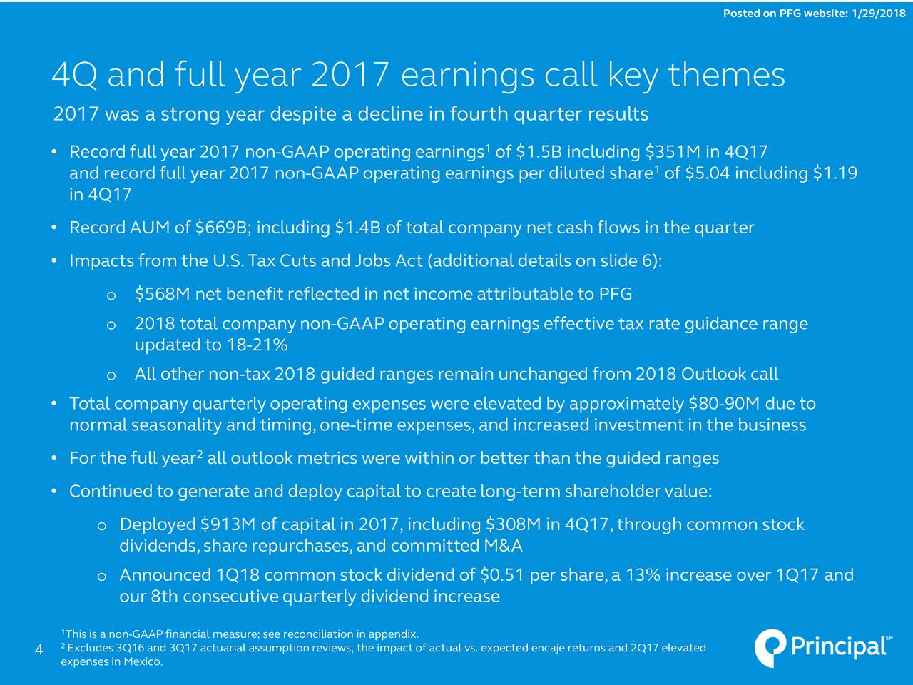 Principal Financial Group Inc 2017 Q4 Results Earnings Call Slides Nasdaqpfg Seeking 4440