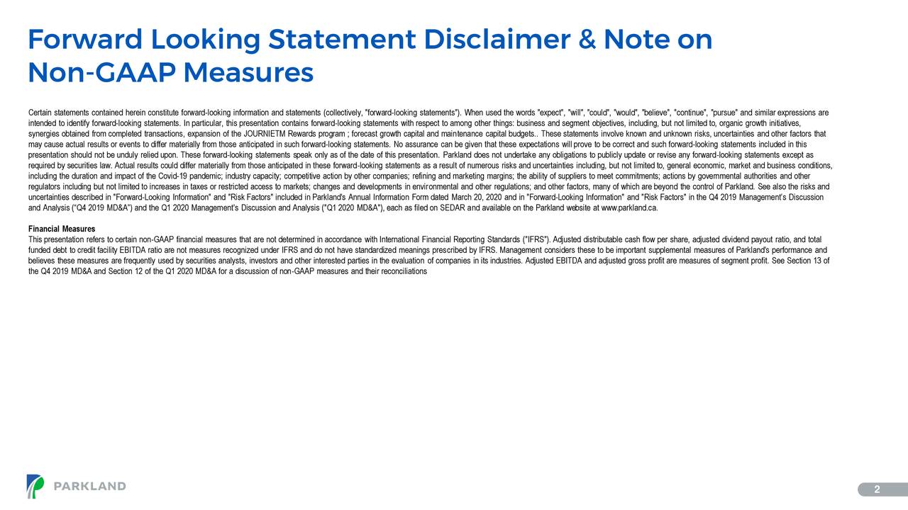 Forward Looking Statement Disclaimer & Note on