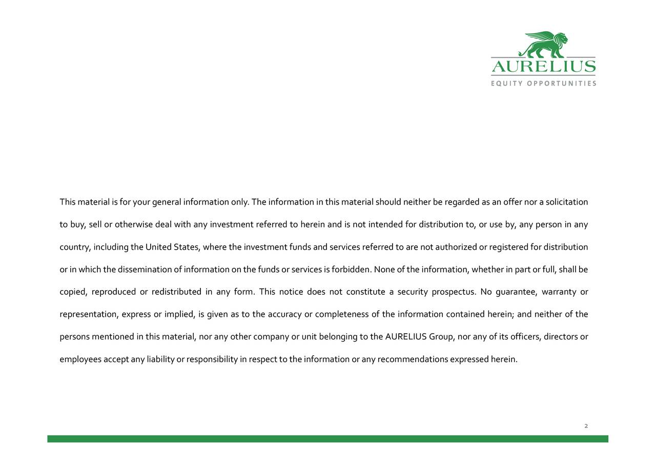 Aurelius Equity Opportunities SE & Co 2018 Q2 - Results - Earnings Call ...