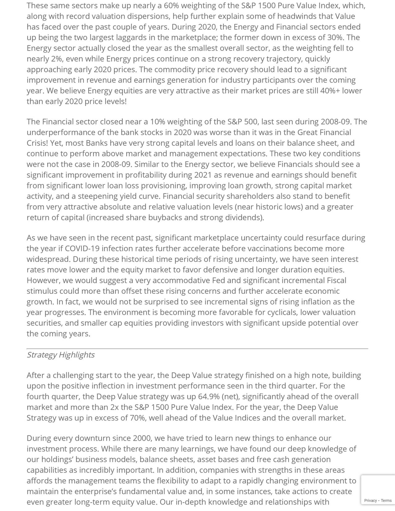 Miller Value Partners Deep Value Strategies Q4 2020 Letter Seeking Alpha