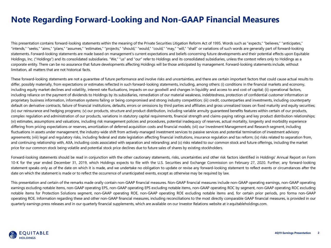 Note Regarding Forward-Looking and Non-GAAP Financial Measures