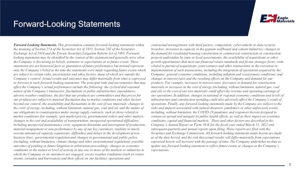 Eagle Materials Inc. 2023 Q3 Results Earnings Call Presentation