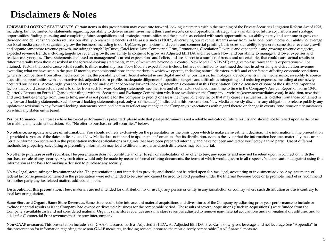 Disclaimers & Notes