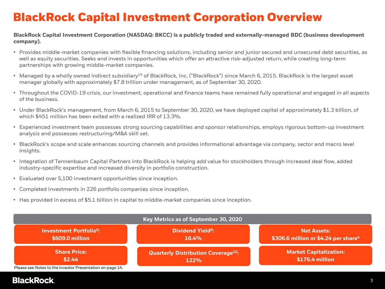 BlackRock Capital Investment Corporation 2020 Q3 Results Earnings Call Presentation (NASDAQ