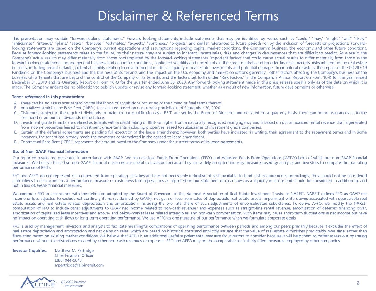 Disclaimer & Referenced Terms