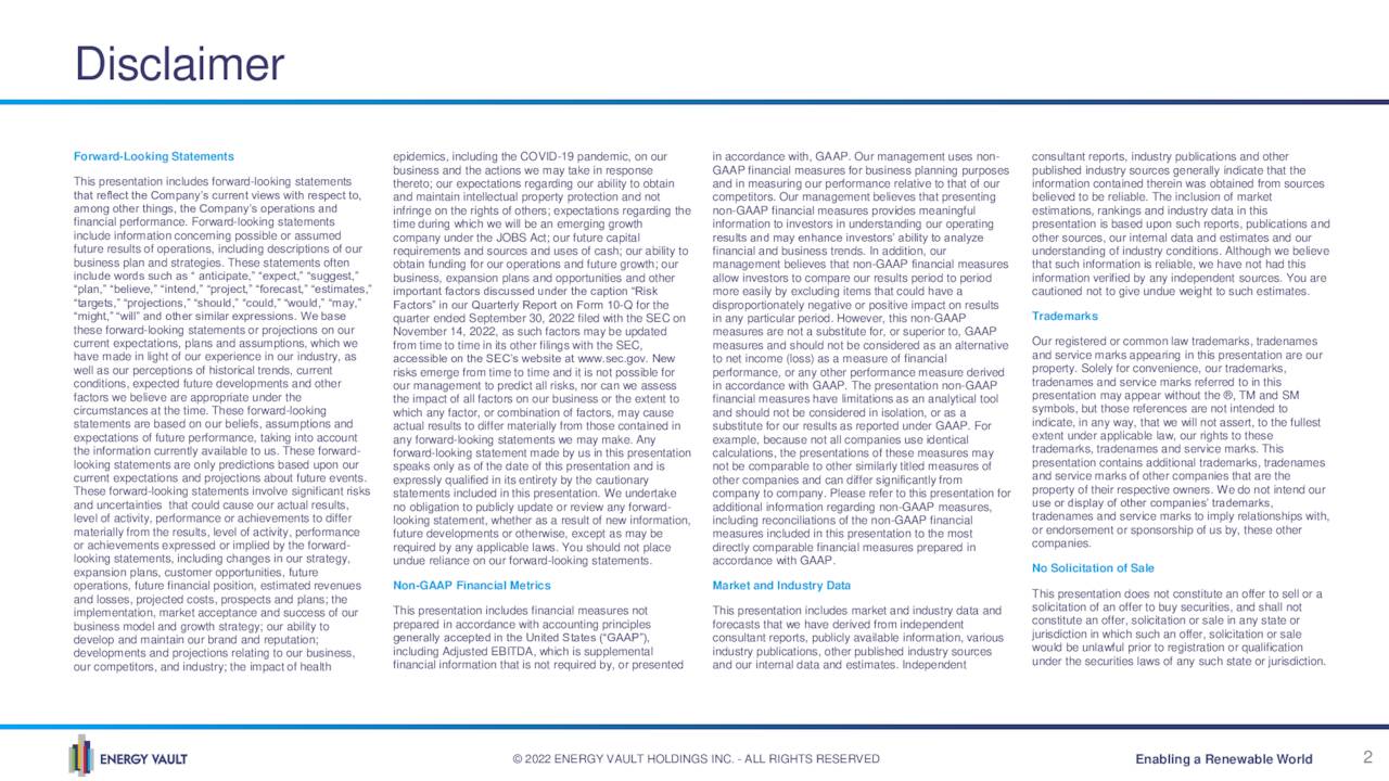 Energy Vault Holdings, Inc. 2022 Q3 Results Earnings Call