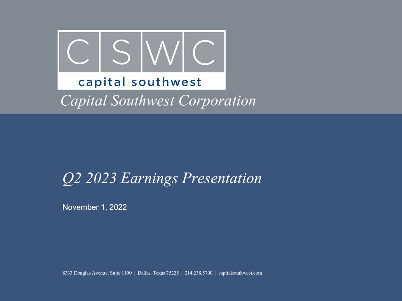 Capital Southwest 2023 Q2 Results Earnings Call Presentation