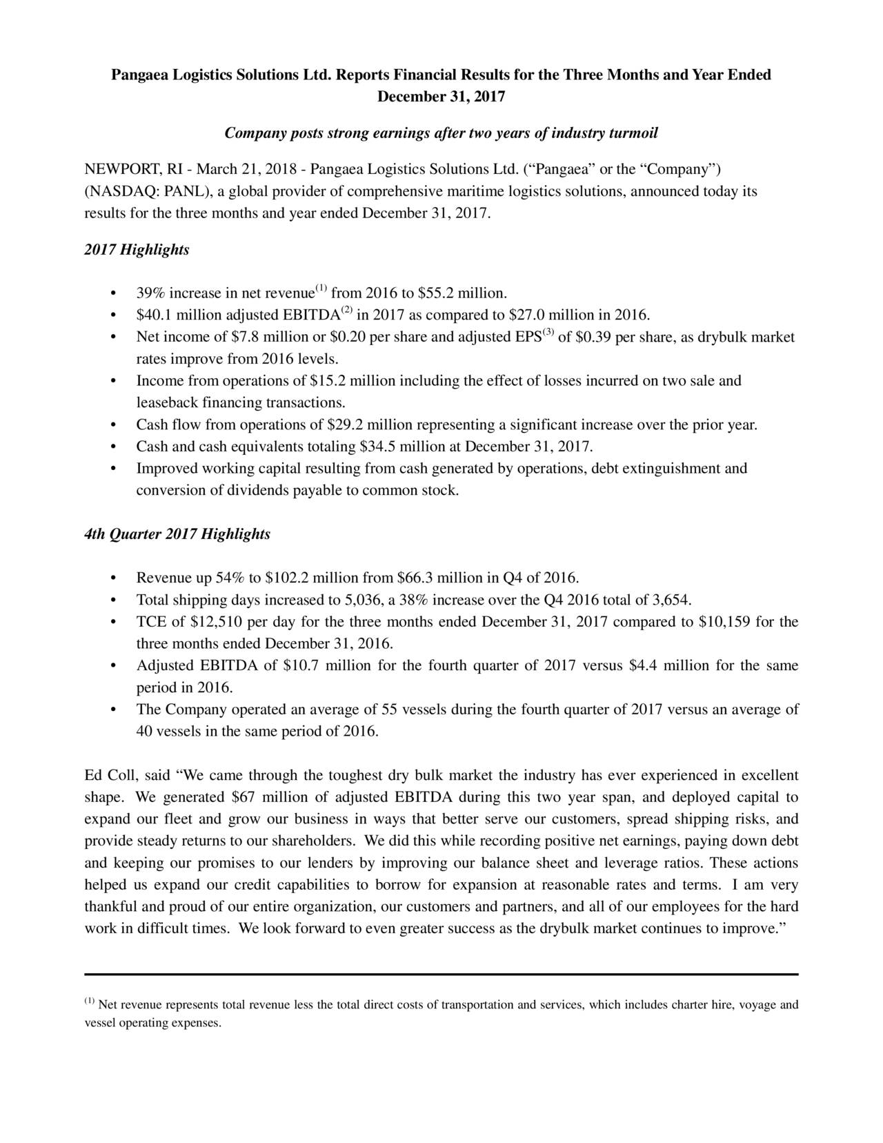 Pangaea Logistics Solutions Ltd. 2017 Q4 - Results - Earnings Call ...