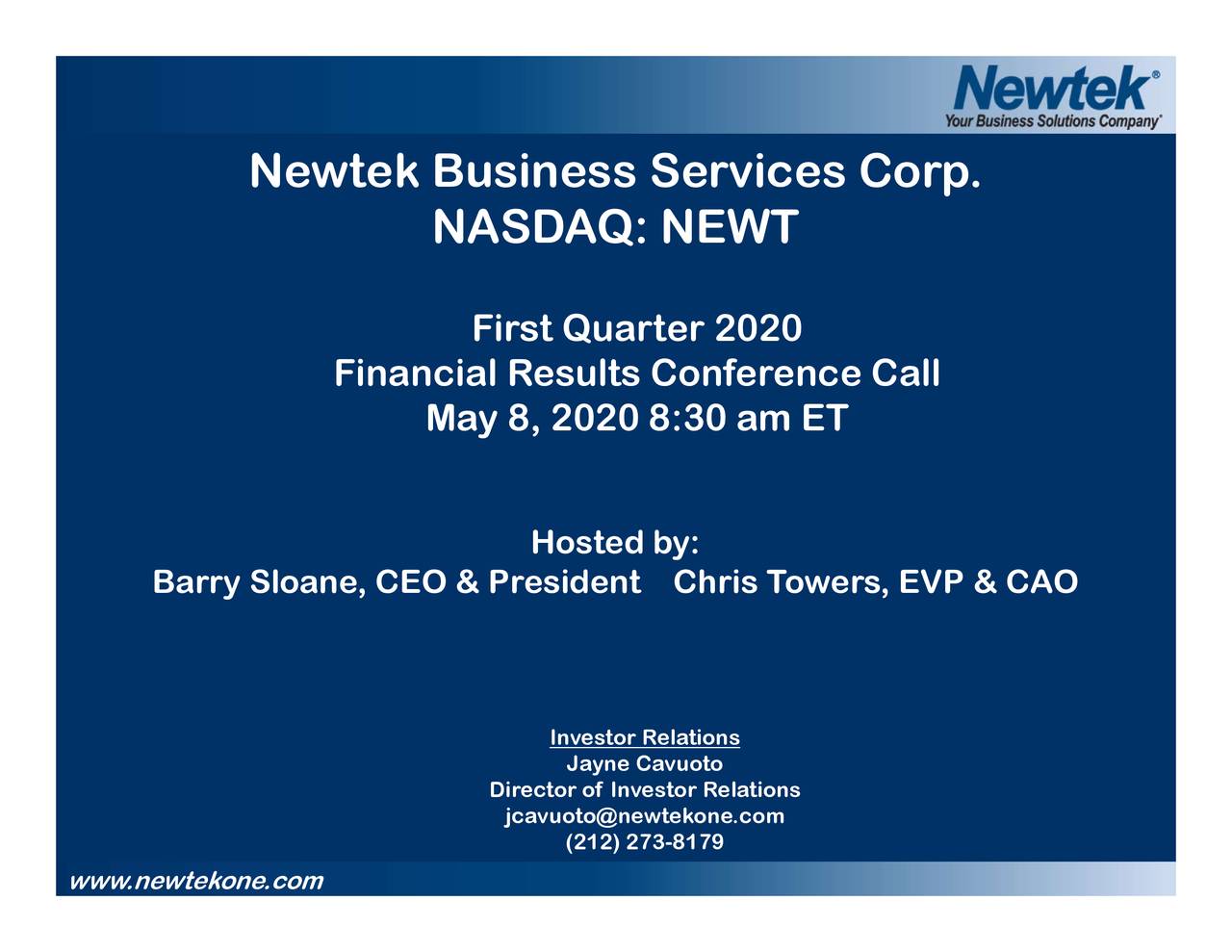 Newtek Business Services Corp. 2020 Q1 Results Earnings Call