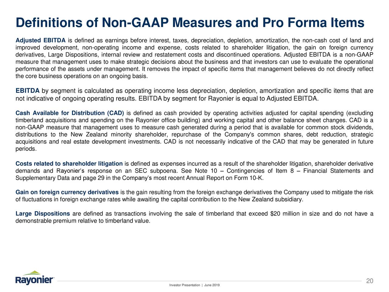 Definitions of Non-GAAP Measures and Pro Forma Items