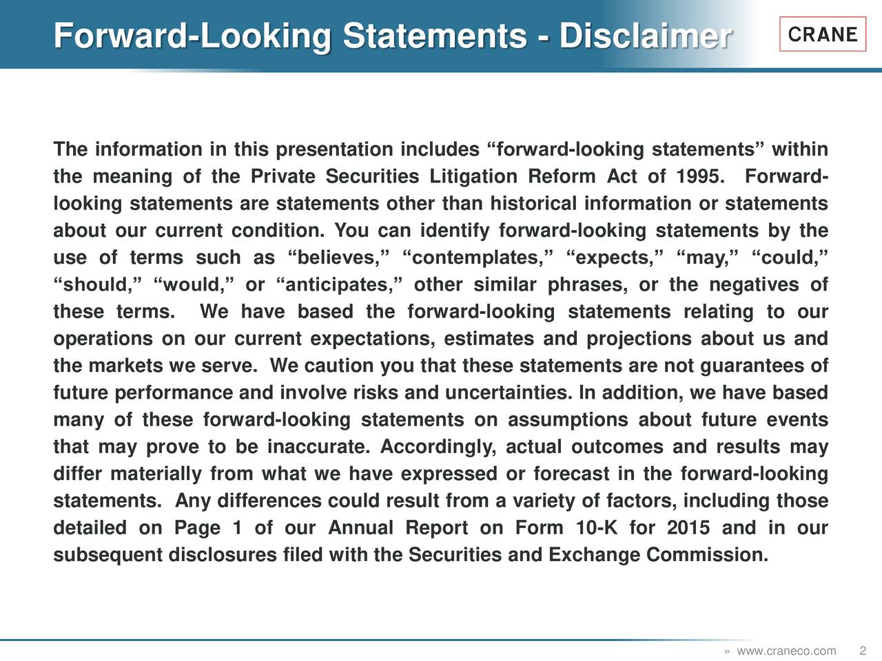 Forward-Looking Statements - Disclaimer