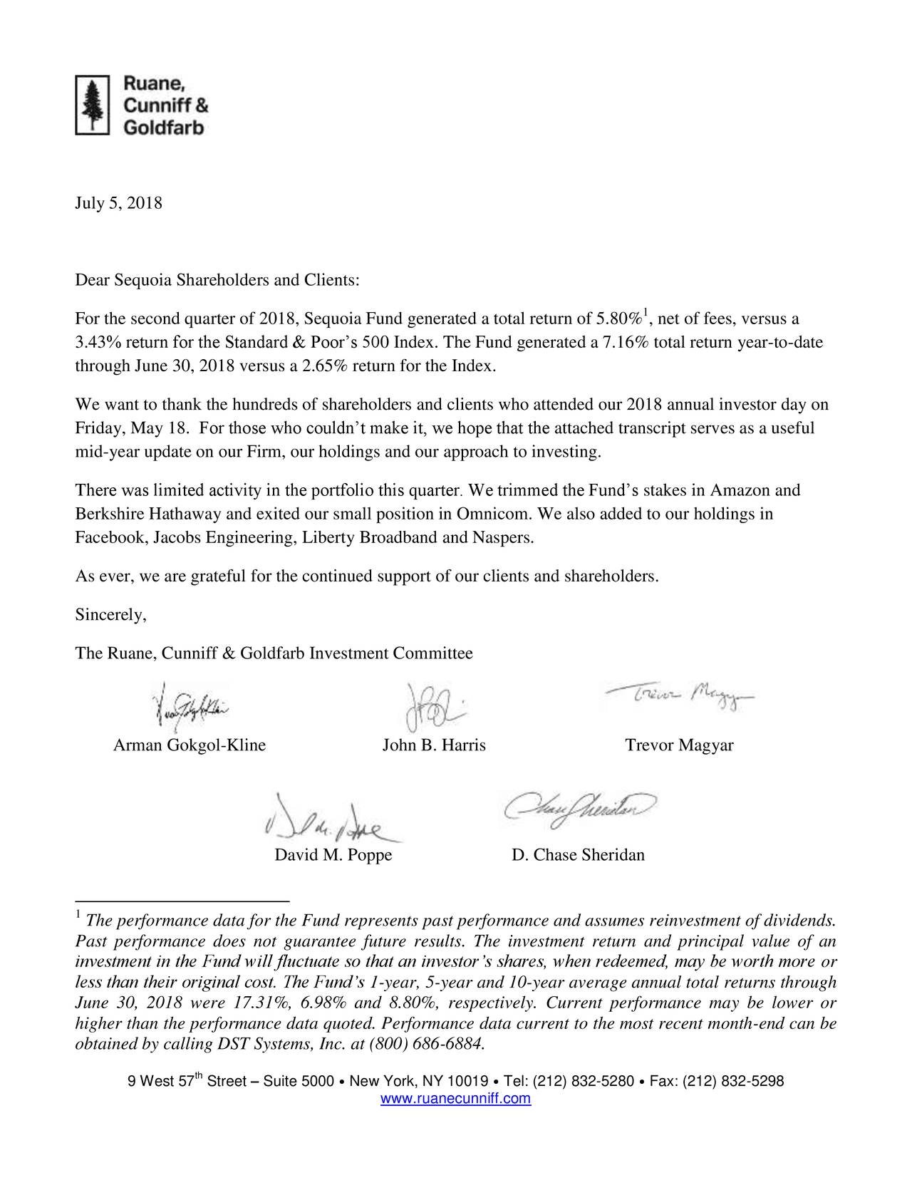 Sequoia Fund Q2 2018 Investor Letter (MUTFSEQUX) Seeking Alpha