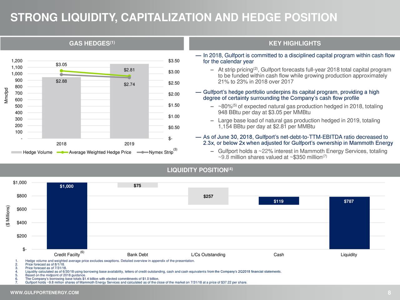 STRONG LIQUIDITY, CAPITALIZATION AND HEDGE POSITION