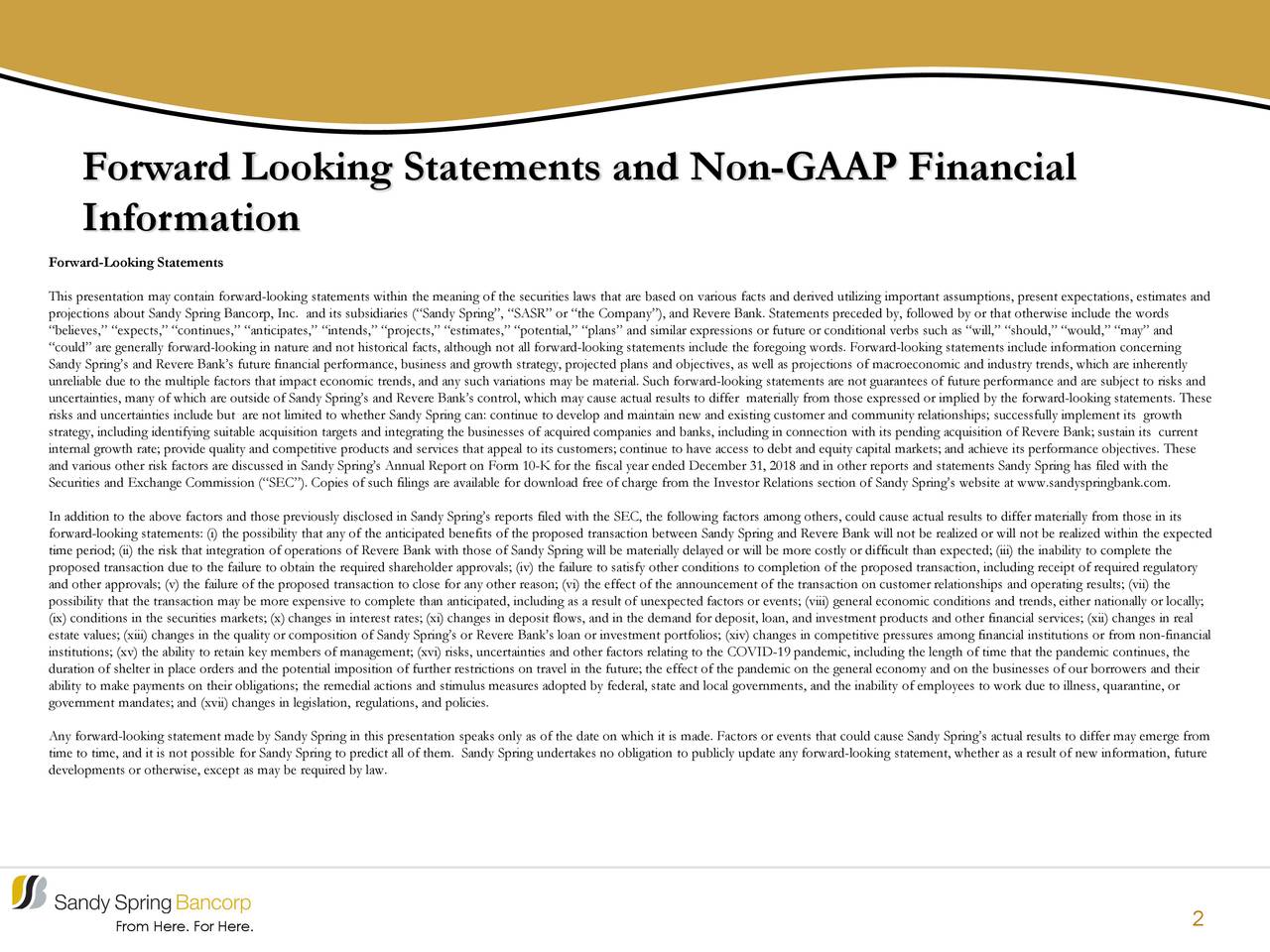Forward Looking Statements and Non-GAAP Financial