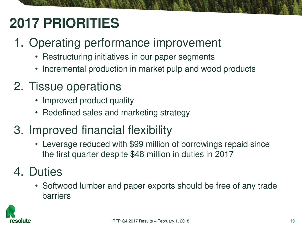 Resolute Forest Products, Inc. 2017 Q4 Results Earnings Call Slides