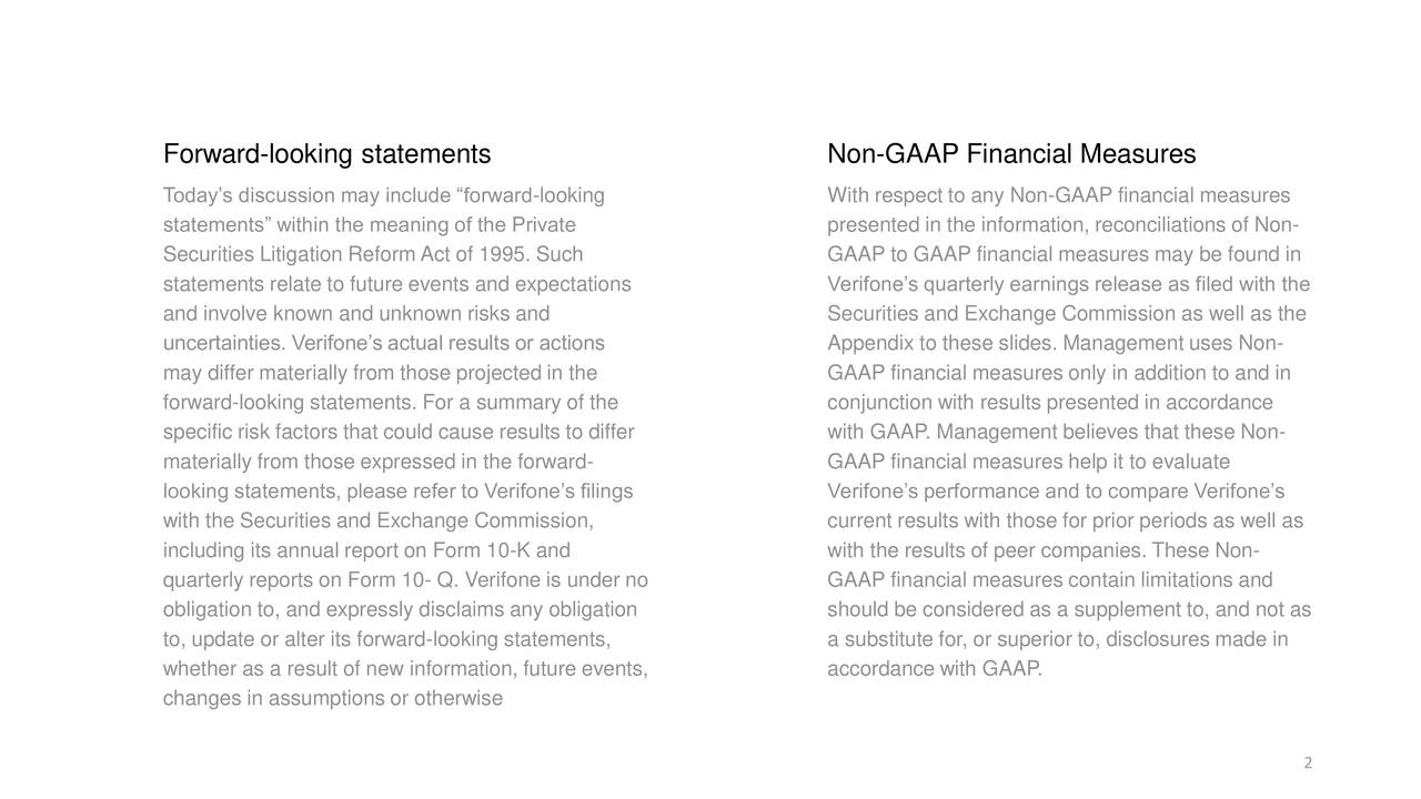 Forward-looking statements Non-GAAP Financial Measures