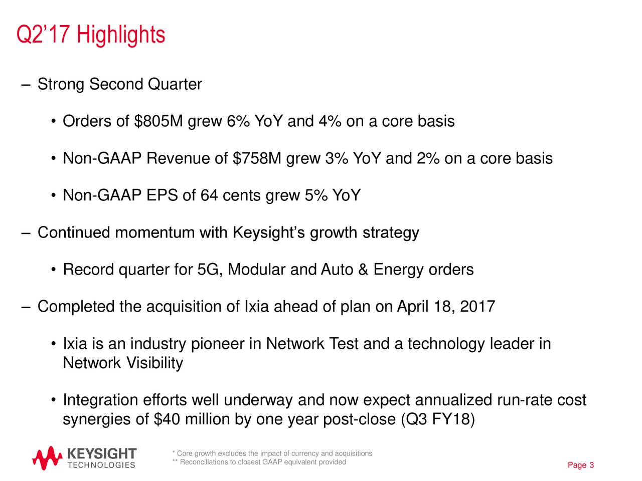 Keysight Technologies Inc. 2017 Q2 Results Earnings Call Slides