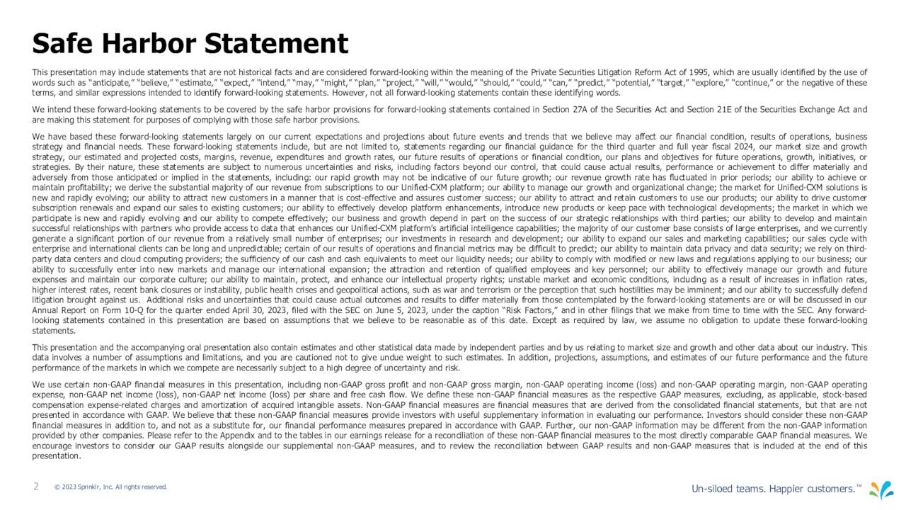 Safe Harbor Statement